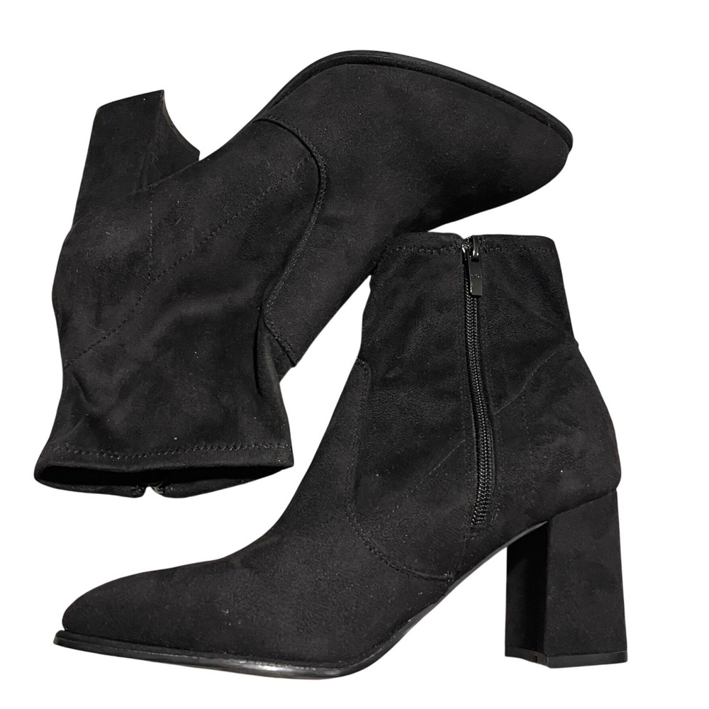 Marc Fisher Balli Black Suede Pointed Toe Block Heel Ankle Boots Size 8 Wide